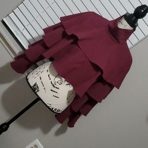 Flirty wine color crop top with layered sleeves!